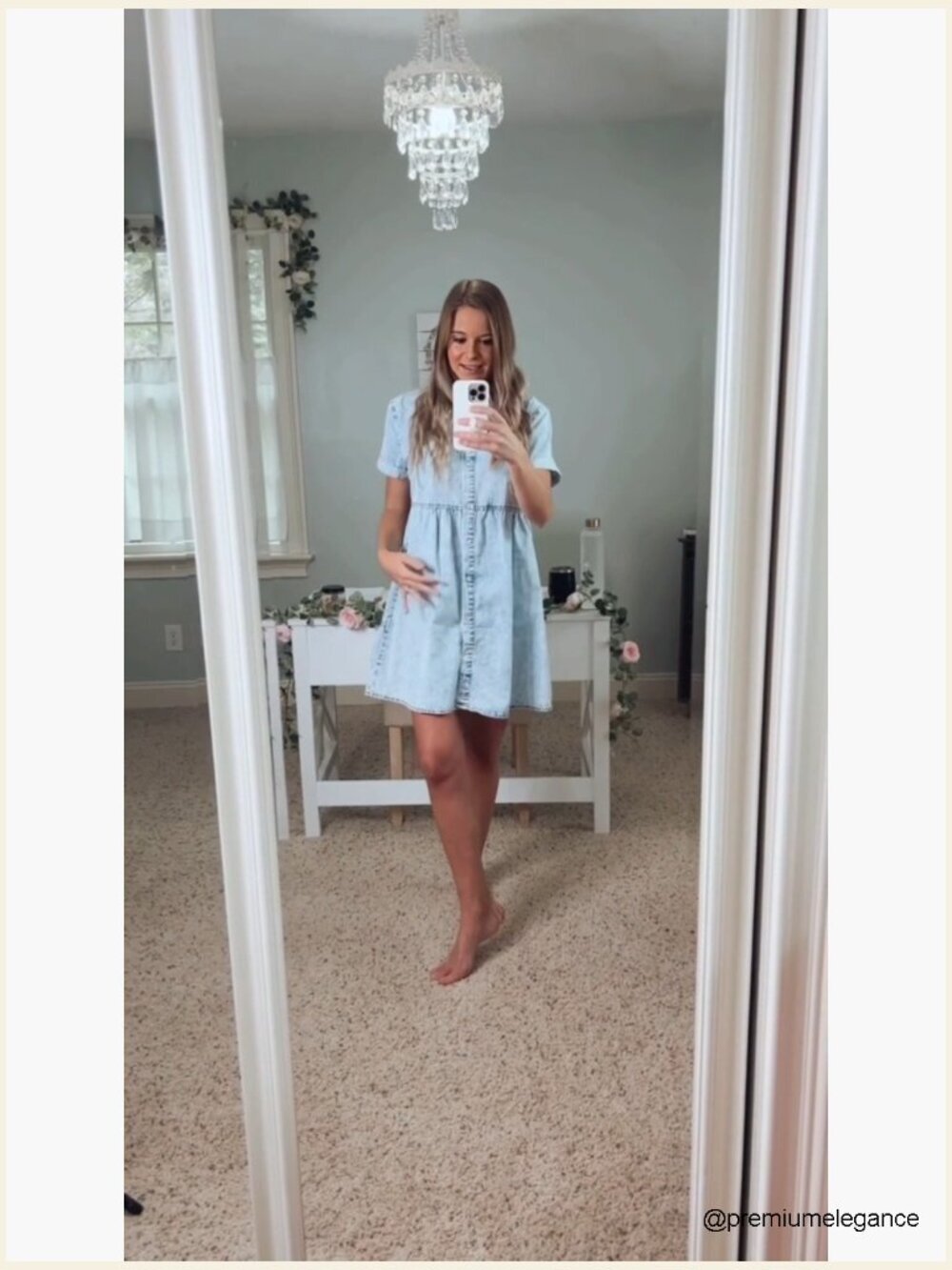 Short Sleeve Button Down Flowy Tiered Babydoll Denim Dress Casual - Picture 7 of 7
